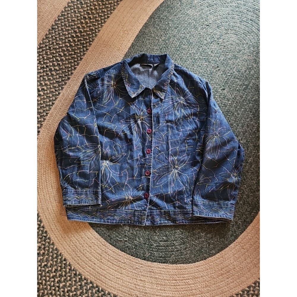 Vintage NEW DIRECTION Denim Jean Jacket Stitching Embroidered 3X 100% Cotton